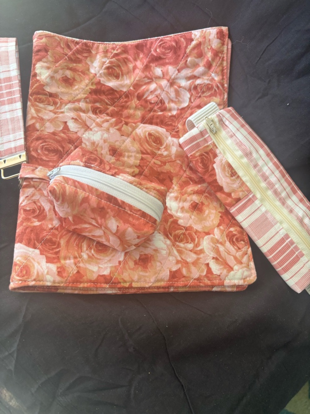 Quilted Floral Organizer Set in Coral Rose